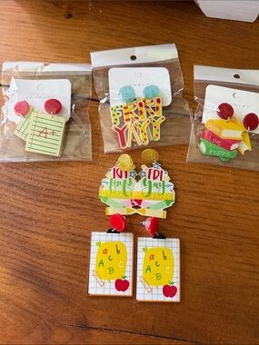 SHEIN Colorful School-Themed Acrylic Earrings Set - Yellow, Red, Green, Blue